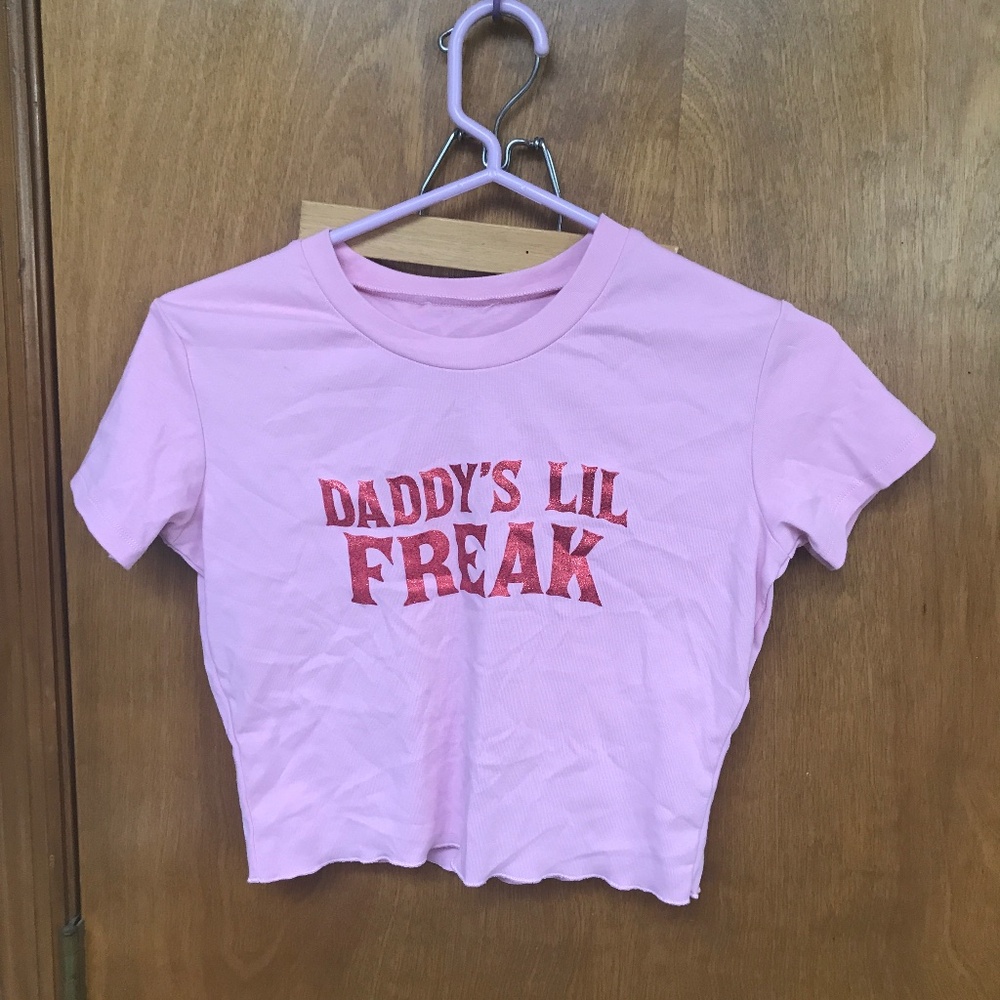Dolls Kill Sugar Thrillz Pink Daddy's Lil Freak Short Sleeve Crop Top